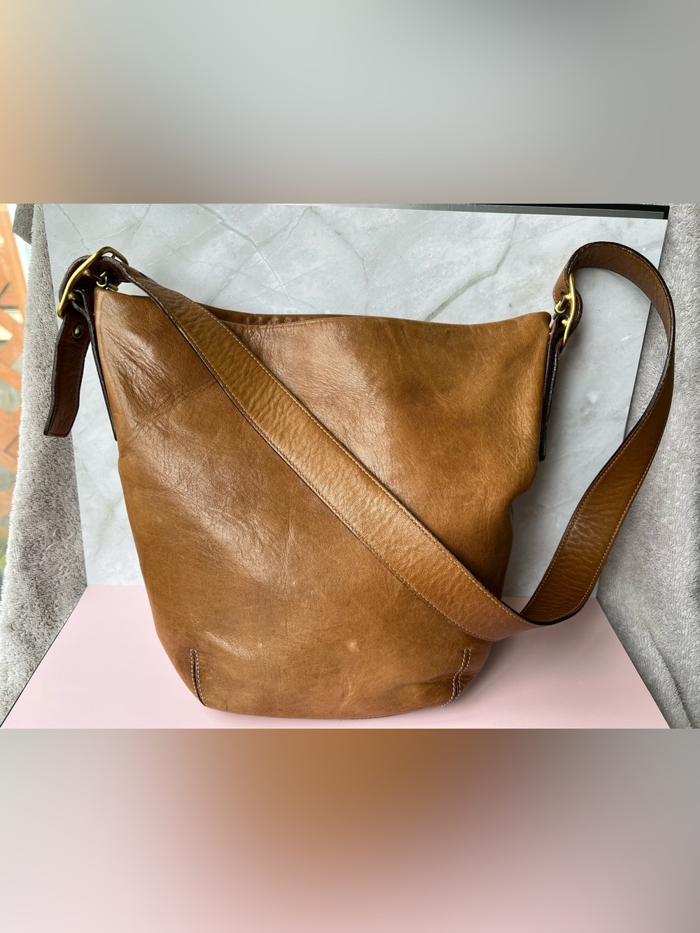 Vintage 2002 Coach Small Duffle Sac No 9118 Tan Leather Crossbody Shoulder Y2K